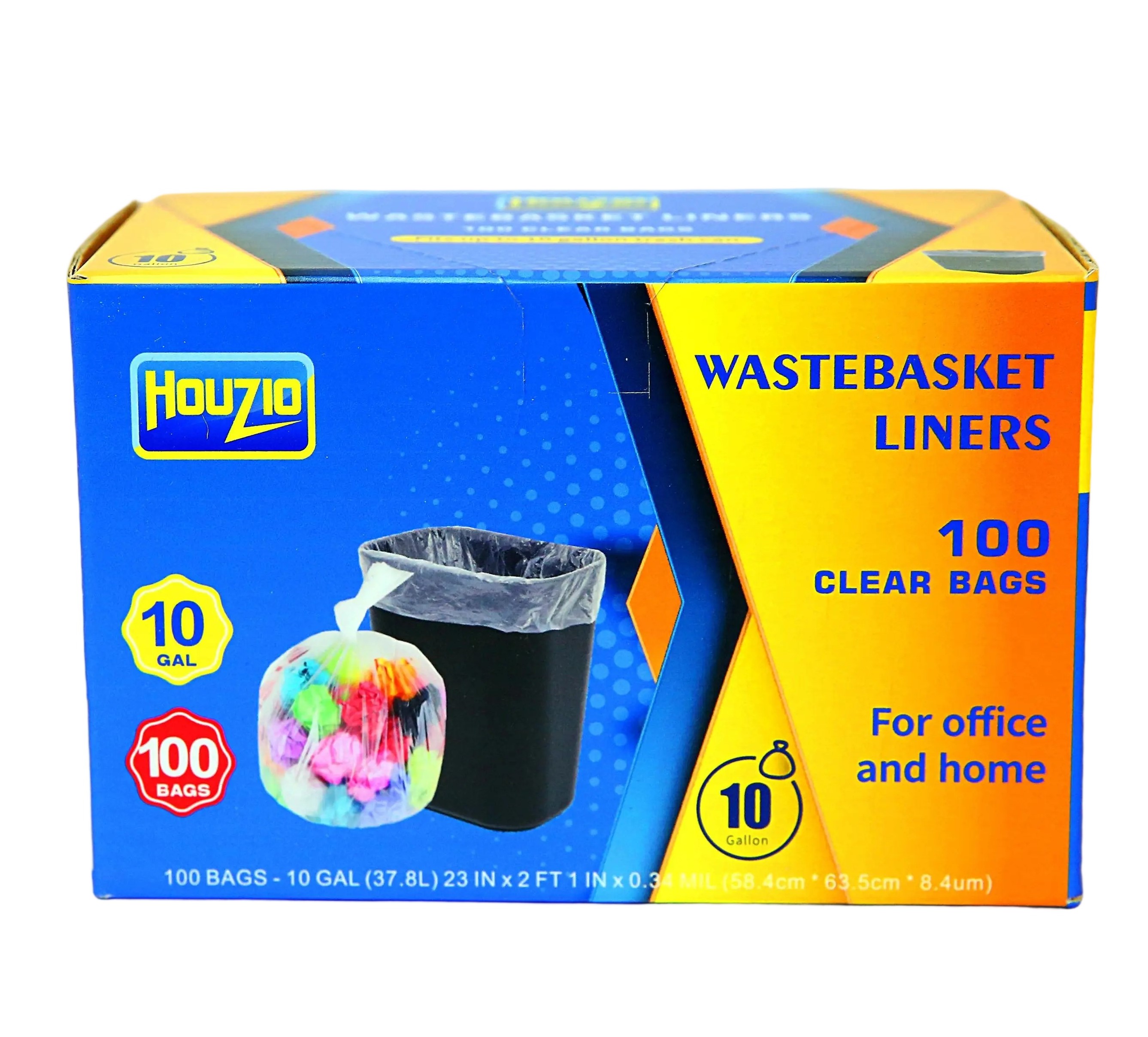 Houzio Clear 10 Gallon Trash Bags,  Leaf-Roll Design- Medium Size for Office, Bedroom and Kitchen Tr